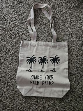 Canvas Tote Bag with Palm Tree Print - Natural & Black